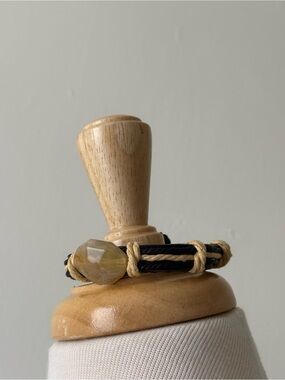 Vintage Adjustable Cord Bracelet with Agate Stone Accent
